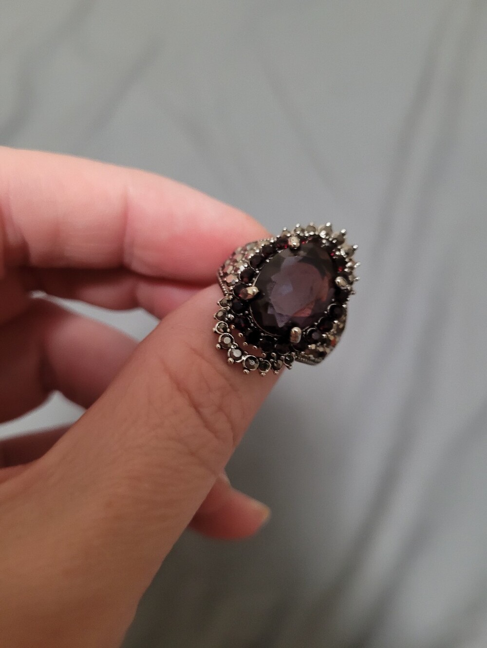 Vintage-Inspired Dark Purple Gemstone Cocktail Ring - Women Jewelry SIZE 7